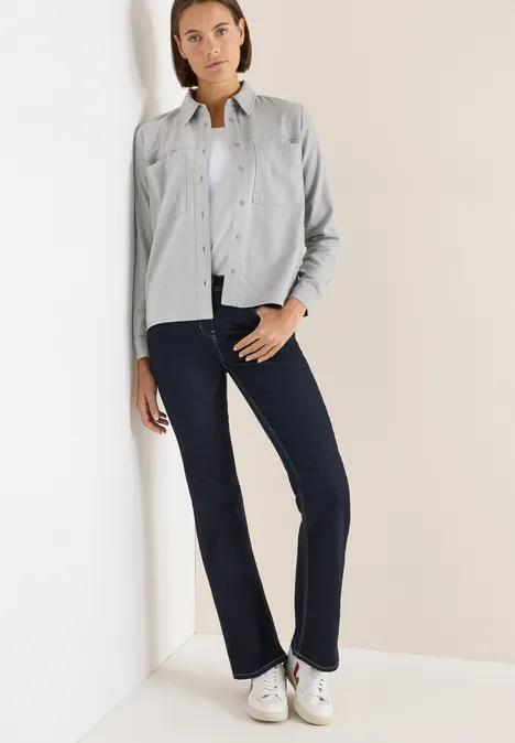 Flanellen blouse met studs luna grey melange