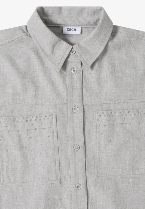 Flanellen blouse met studs luna grey melange