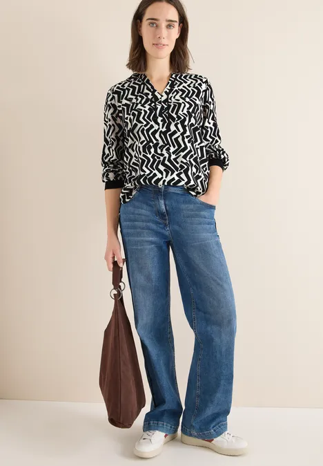 Print-Bluse mit Tape light greige