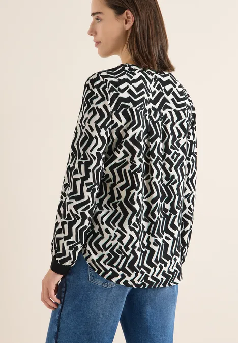 Print-Bluse mit Tape light greige