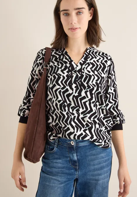 Print-Bluse mit Tape light greige