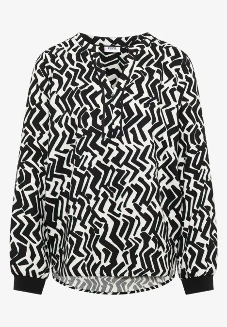 Print-Bluse mit Tape light greige