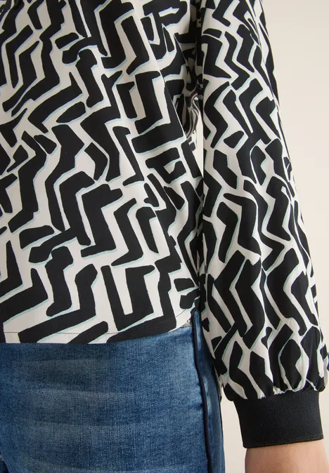 Print-Bluse mit Tape light greige