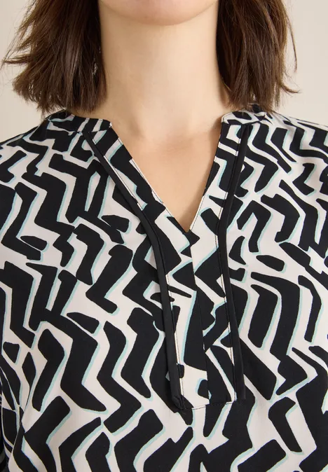 Print-Bluse mit Tape light greige