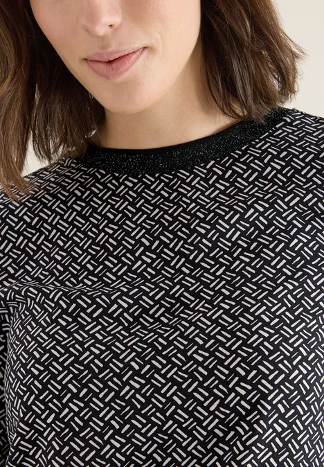 Print-Bluse mit Glitzer light greige