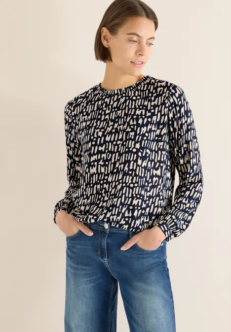 Blouse met gesmockte halslijn universal blue