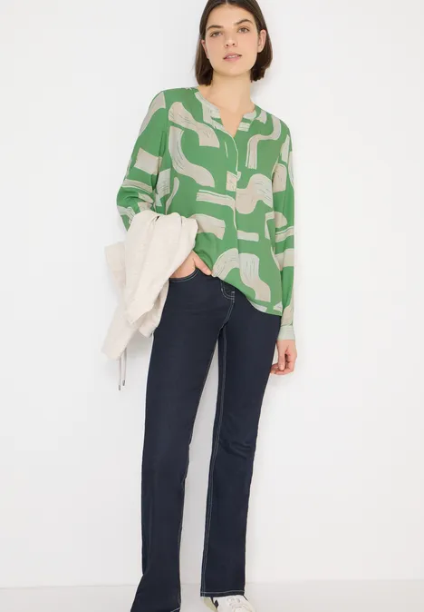 Gedessineerde blouse met gespleten hals null