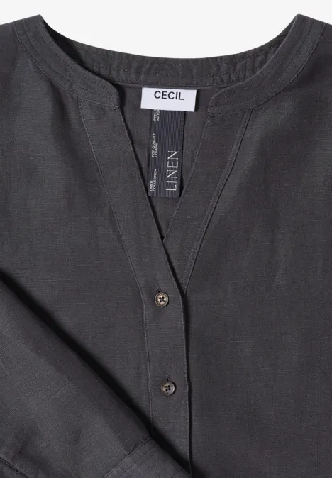 Grijs linnen topje met knoopsluiting, V-hals en CECIL-label.