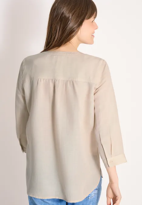 3/4 mouw blouse van linnenmix macadamia beige