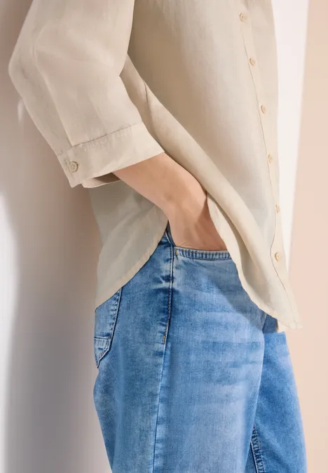 3/4 mouw blouse van linnenmix macadamia beige