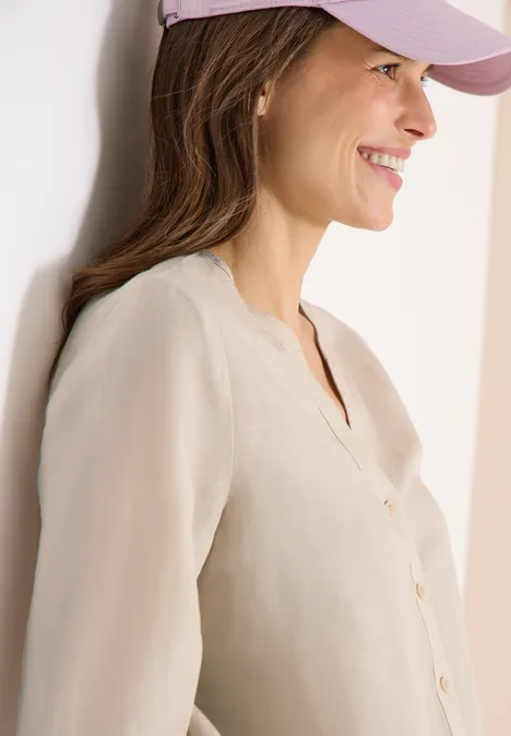 3/4 mouw blouse van linnenmix macadamia beige