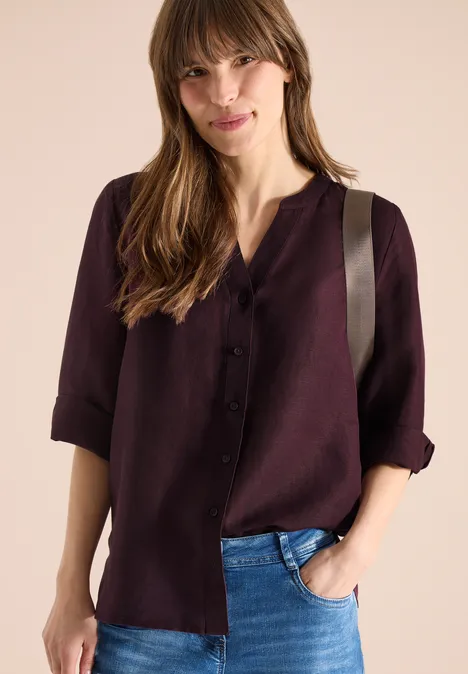 3/4 mouw blouse van linnenmix rich burgundy