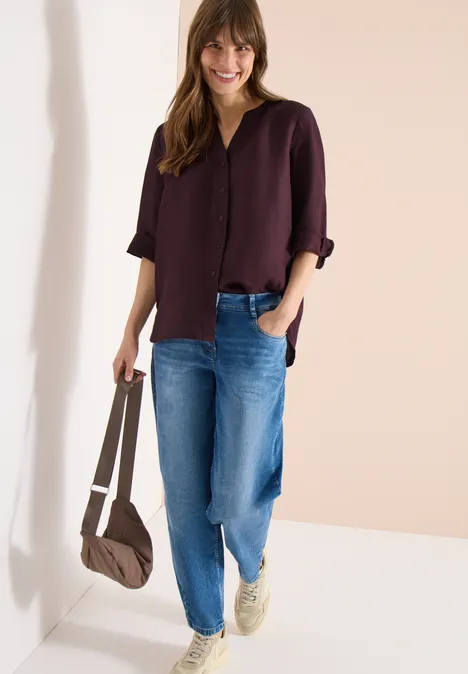 3/4 mouw blouse van linnenmix rich burgundy