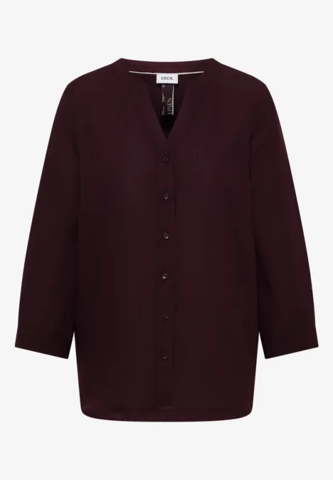 3/4 mouw blouse van linnenmix rich burgundy