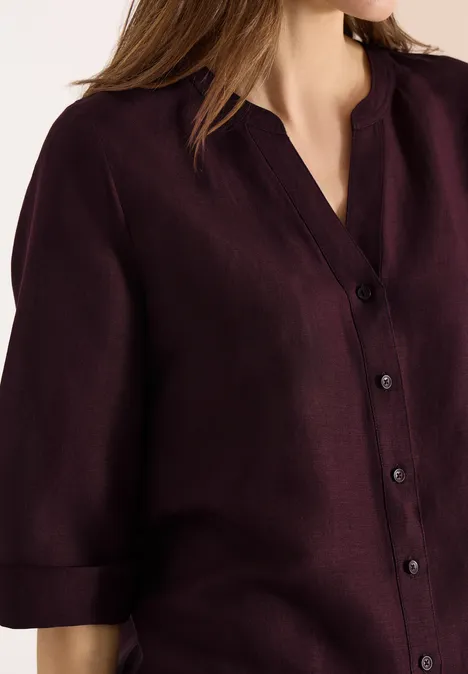 3/4 mouw blouse van linnenmix rich burgundy