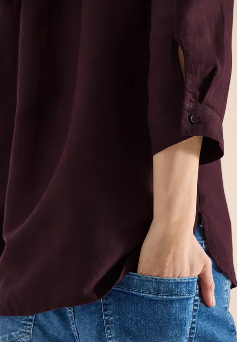 3/4 mouw blouse van linnenmix rich burgundy