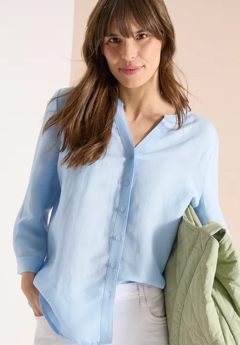 3/4 mouw blouse van linnenmix fresh water blue