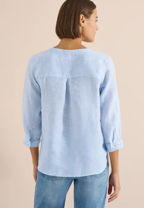 Blouse met 3/4 mouwen en gespleten hals in linnen blouse blue