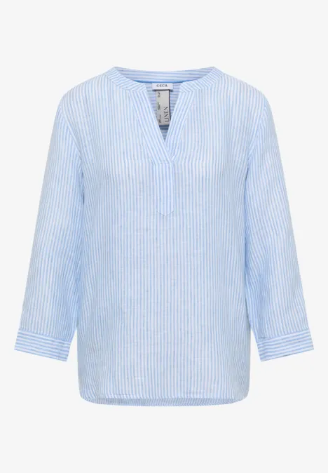 Blouse met 3/4 mouwen en gespleten hals in linnen blouse blue
