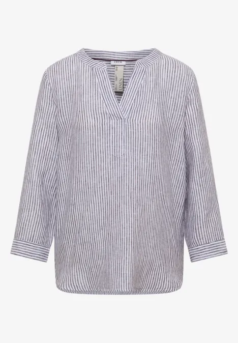 Blouse met 3/4 mouwen en gespleten hals in linnen rich burgundy