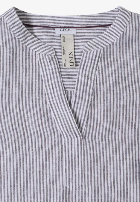 Blouse met 3/4 mouwen en gespleten hals in linnen rich burgundy