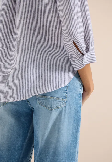 Blouse met 3/4 mouwen en gespleten hals in linnen rich burgundy