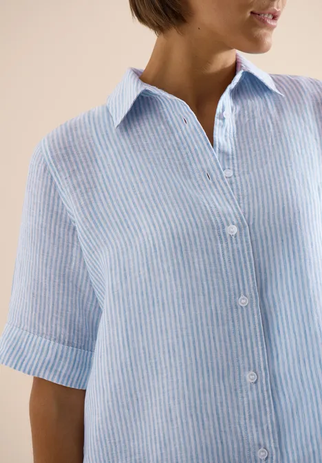 Blouse met korte mouwen van puur linnen blouse blue