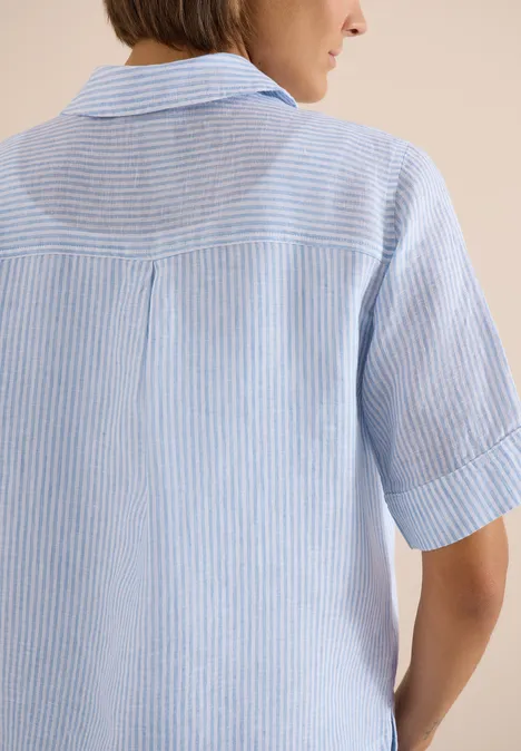 Blouse met korte mouwen van puur linnen blouse blue