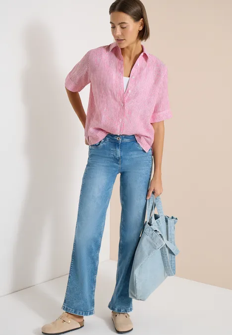 Blouse met korte mouwen van puur linnen fresh red