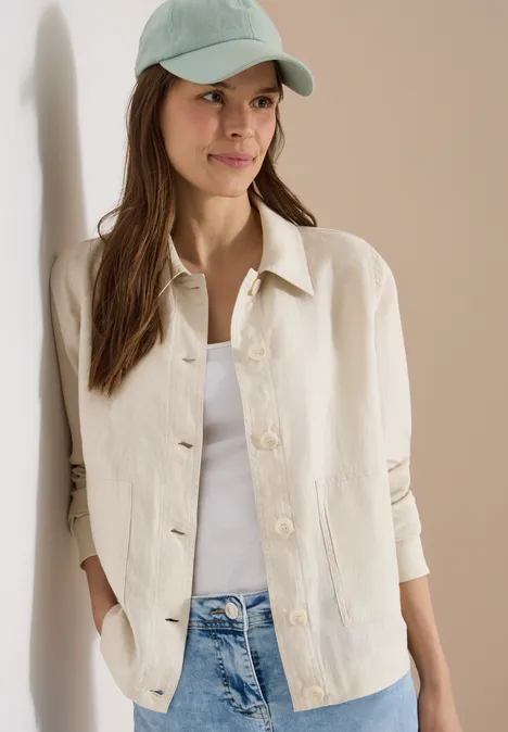 Blouse à manches longues et col chemise en lin macadamia beige