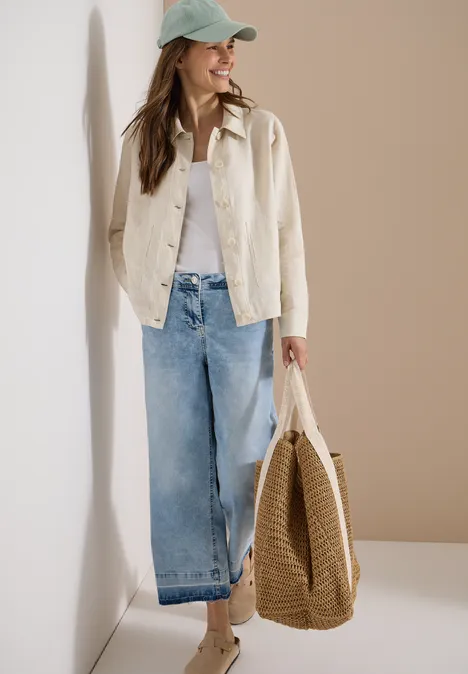 Blouse à manches longues et col chemise en lin macadamia beige