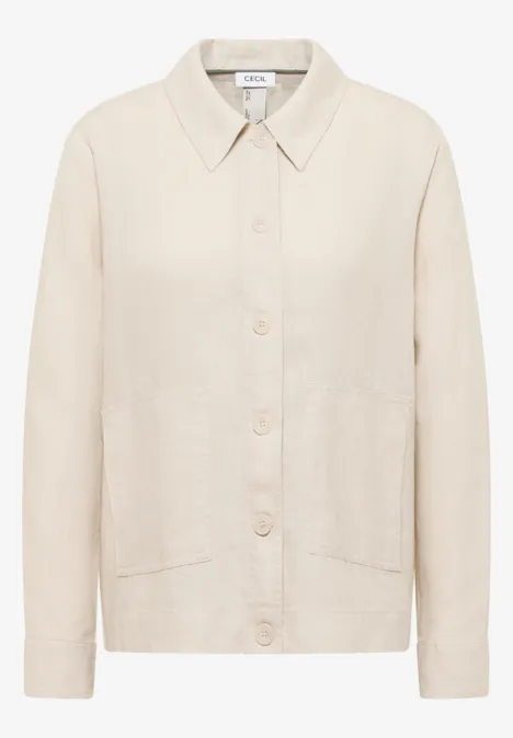 Blouse à manches longues et col chemise en lin macadamia beige