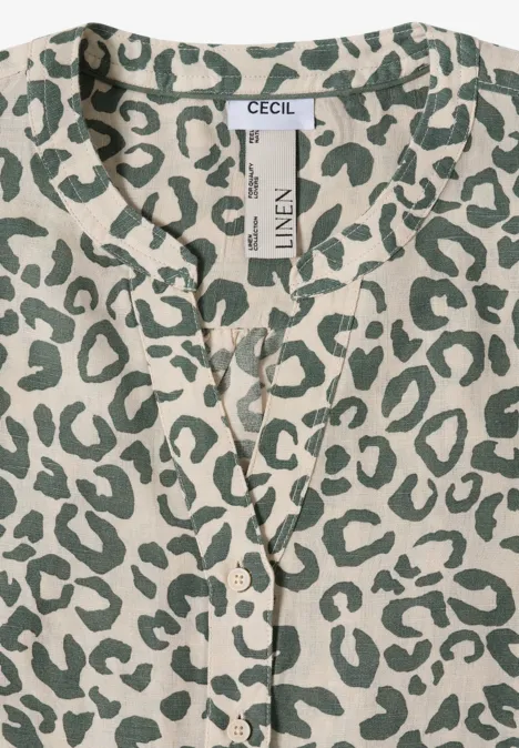 Blouse met leopatroon in linnenmix macadamia beige