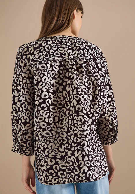 Blouse met leopatroon in linnenmix rich burgundy
