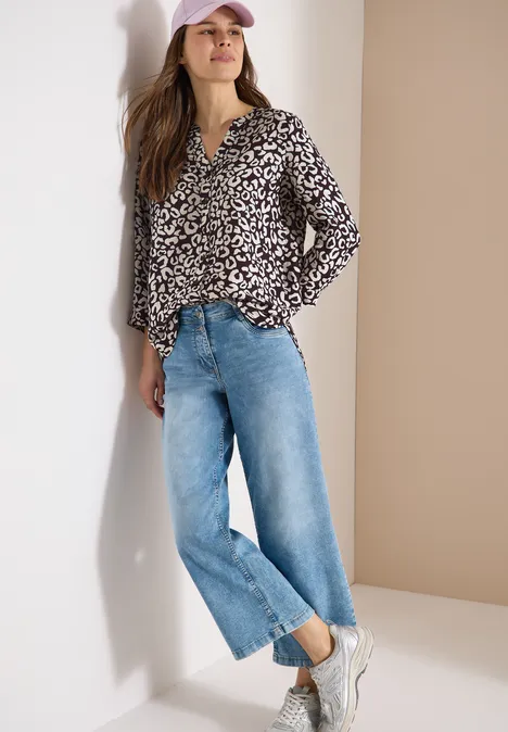 Blouse met leopatroon in linnenmix rich burgundy