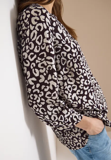 Blouse met leopatroon in linnenmix rich burgundy