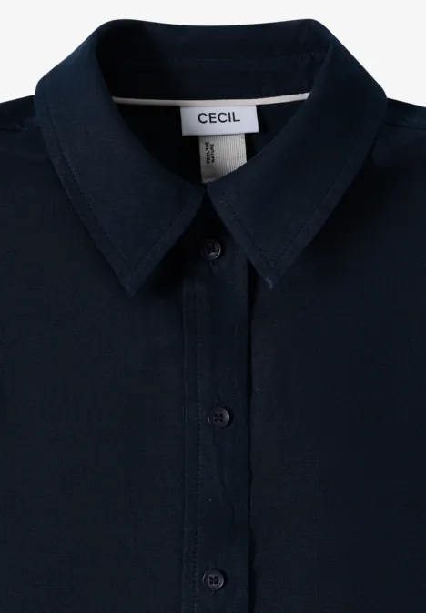 Donkerblauw hemd met kraag en knooplijst, merk CECIL