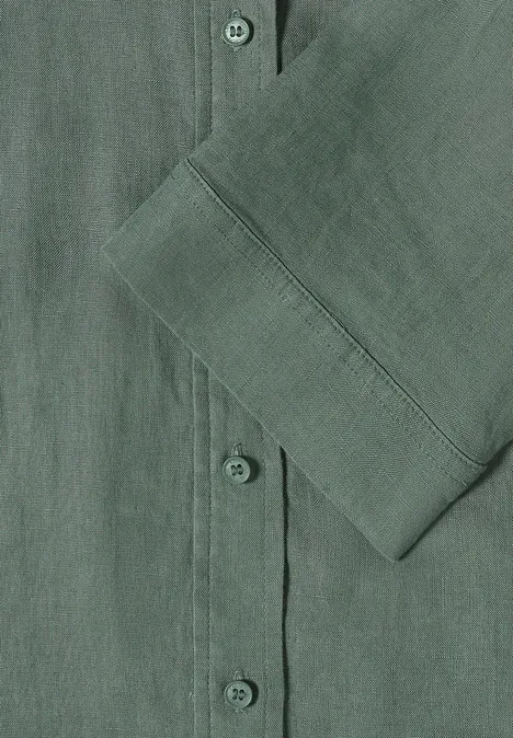 Kurzarm Hemdbluse aus reinem Leinen just khaki