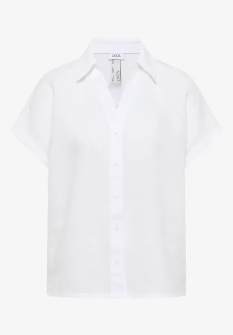 Witte korte mouwblouse met klassieke kraag en knoopsluiting