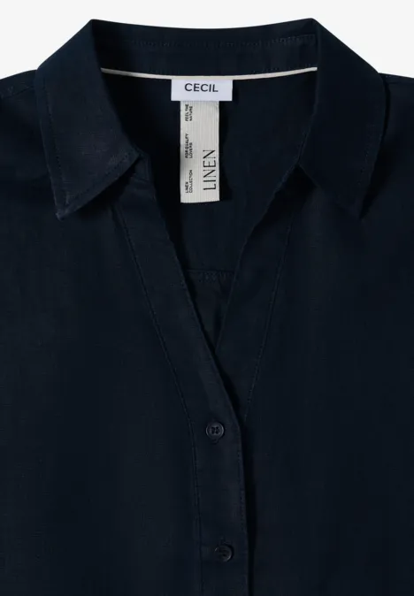 Dunkelblaues Damenhemd mit Kragen, V-Ausschnitt und CECIL-Label