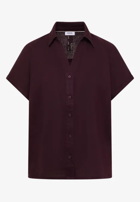 Dunkellila Kurzarm-Bluse mit Knopfleiste und Hemdkragen