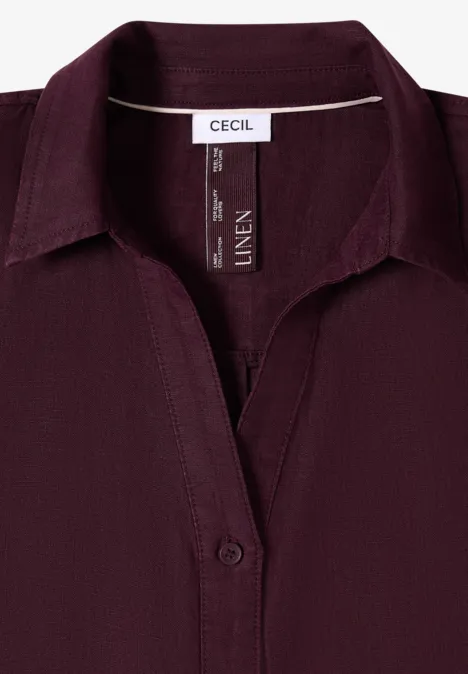 Dunkelviolette Leinenbluse mit Hemdkragen und Knopfleiste, Marke CECIL.