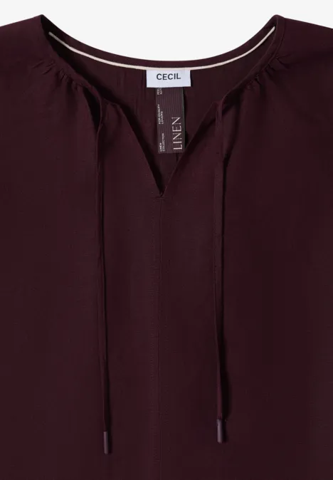 Bordeaux linnen top met V-hals en verstelbare koordjes