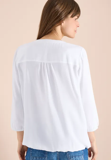 3/4-Arm Bluse mit Split Neck White