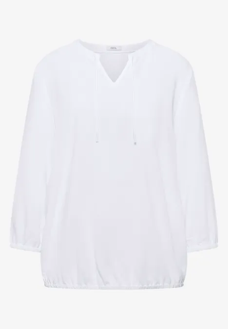 3/4-Arm Bluse mit Split Neck White