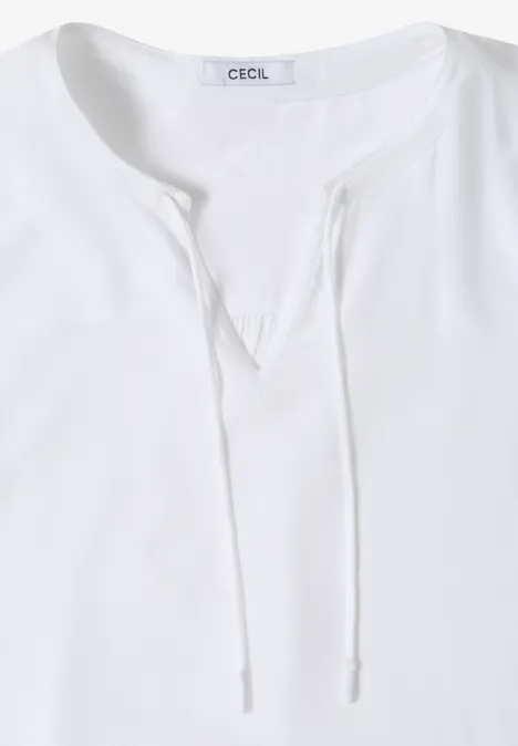 3/4-Arm Bluse mit Split Neck White
