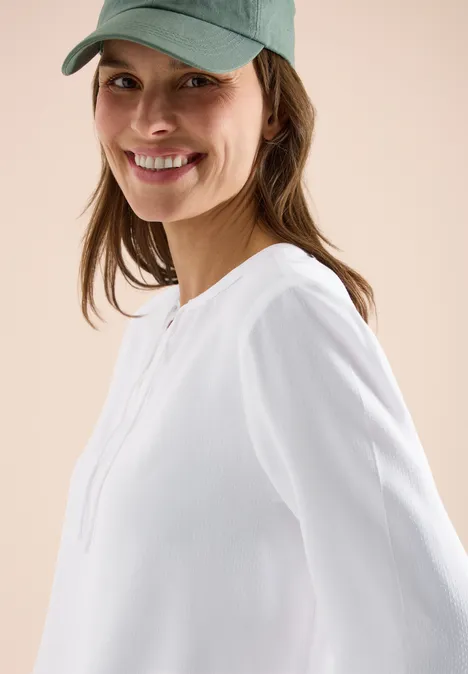 3/4-Arm Bluse mit Split Neck White