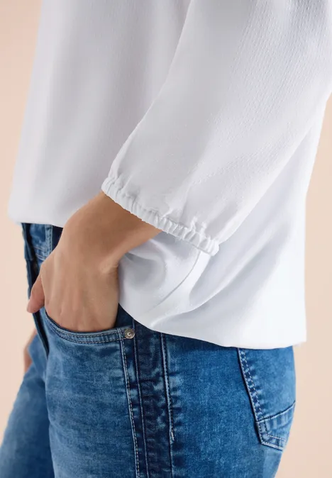 3/4-Arm Bluse mit Split Neck White