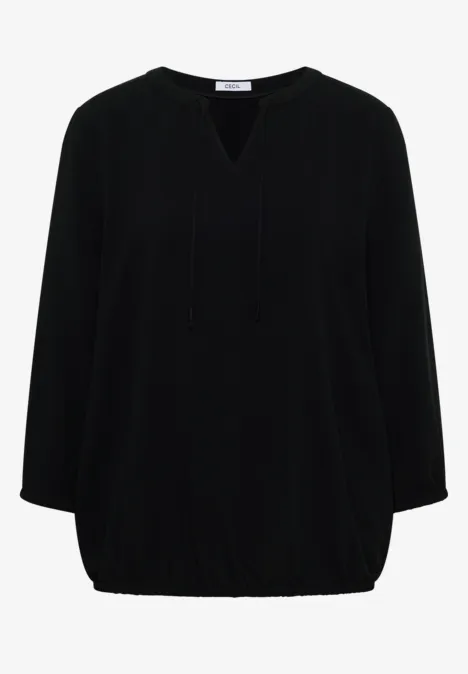3/4-Arm Bluse mit Split Neck Black