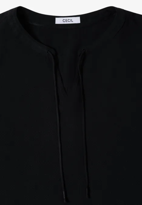 3/4-Arm Bluse mit Split Neck Black